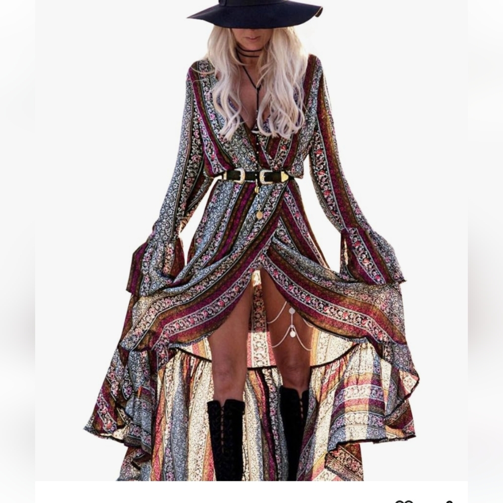 Bohemian Multicolor Maxi Dress - Picture 1 of 16